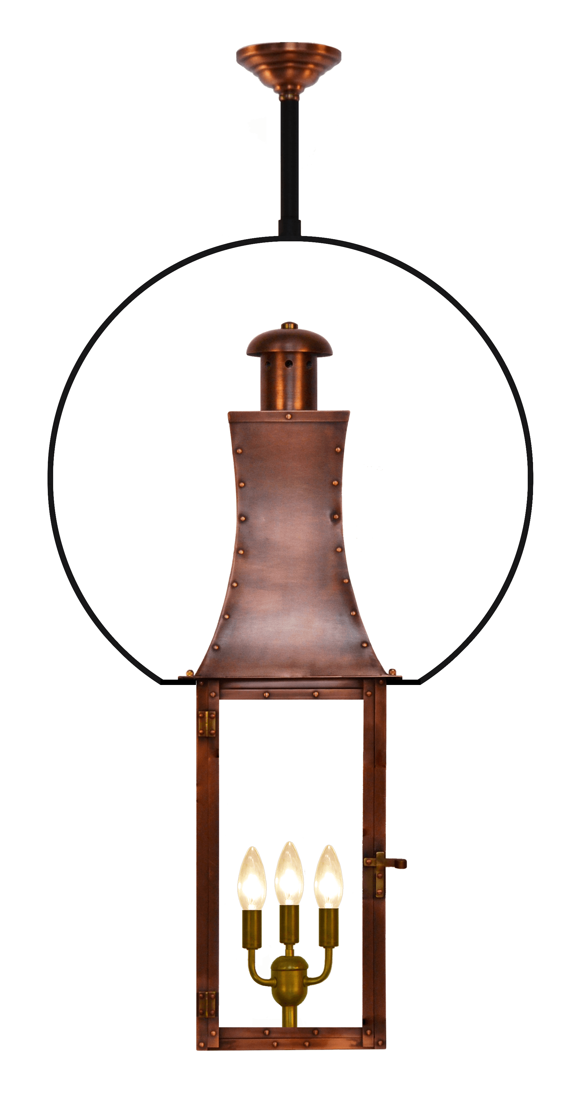 Churchill Ceiling Mount Electric Lantern — Antique Copper, None