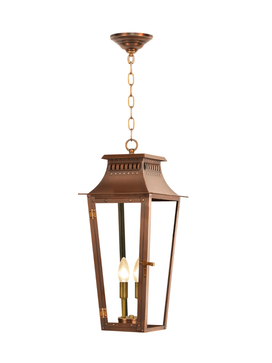 East Bay Ceiling Mount Electric Lantern — Antique Copper, 20" x 9.5"