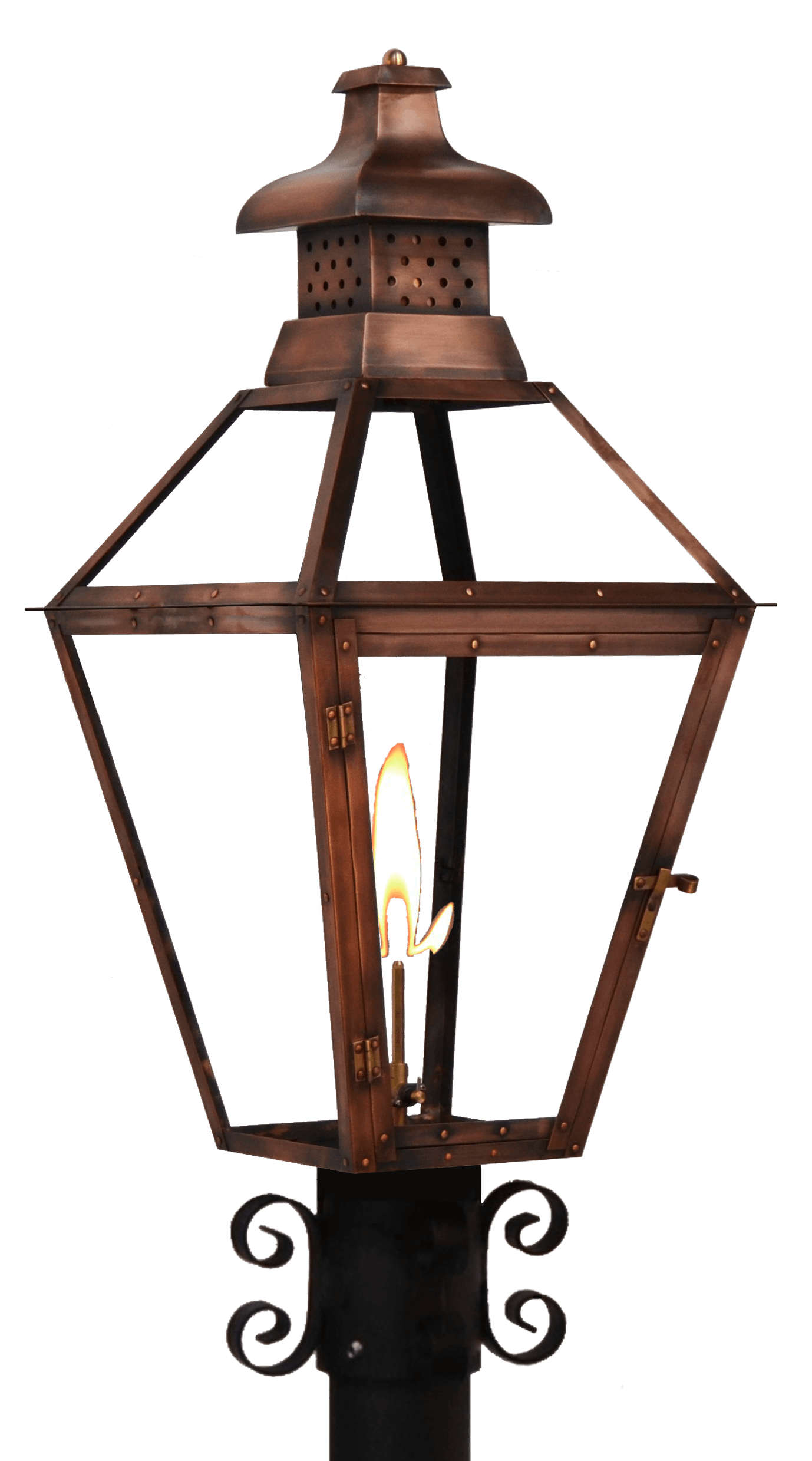 Pebble Hill Post Mount Natural Gas Lantern — Antique Copper, 23.5" x 11.5"