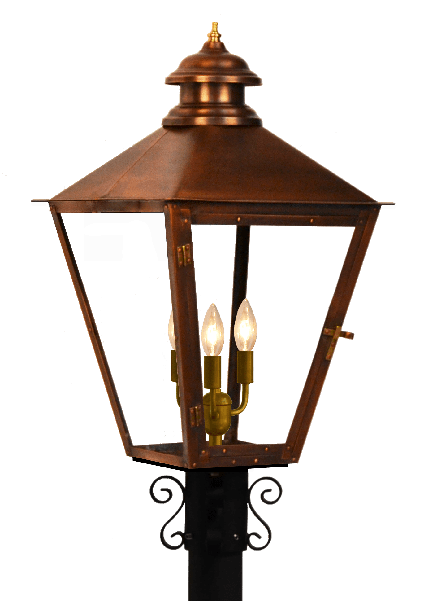 Adam Street Post Mount Electric Lantern — Antique Copper, 28.5" x 15.5"