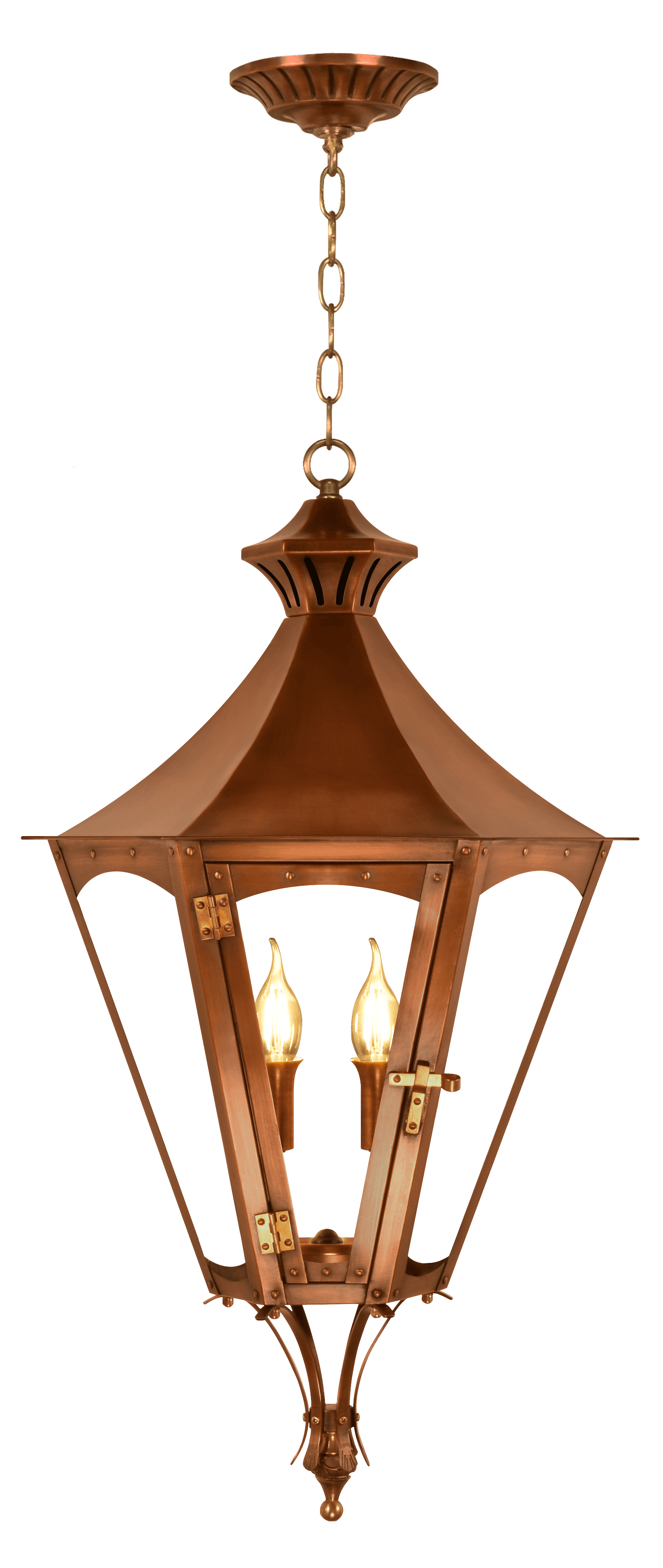 Gala Ceiling Mount Electric Lantern — Antique Copper, 32" x 14.5"