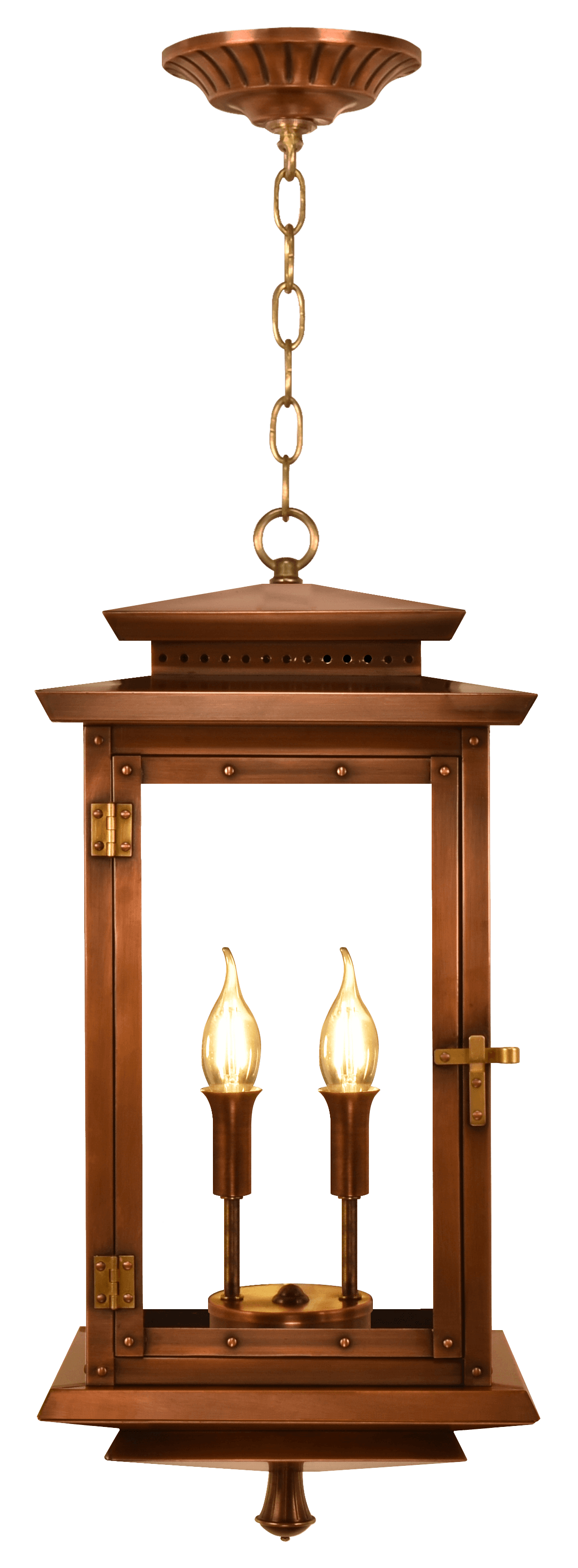 Traveler Ceiling Mount Electric Lantern — Antique Copper, 19" x 9"