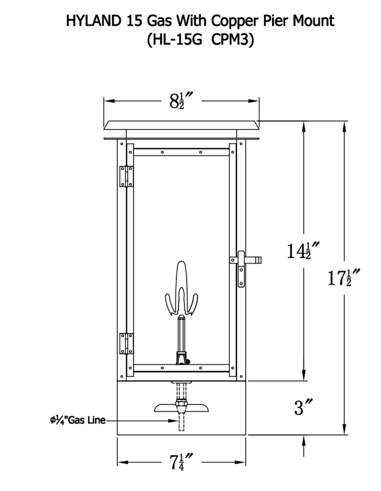 Hyland Gas Post Mount Copper Lantern