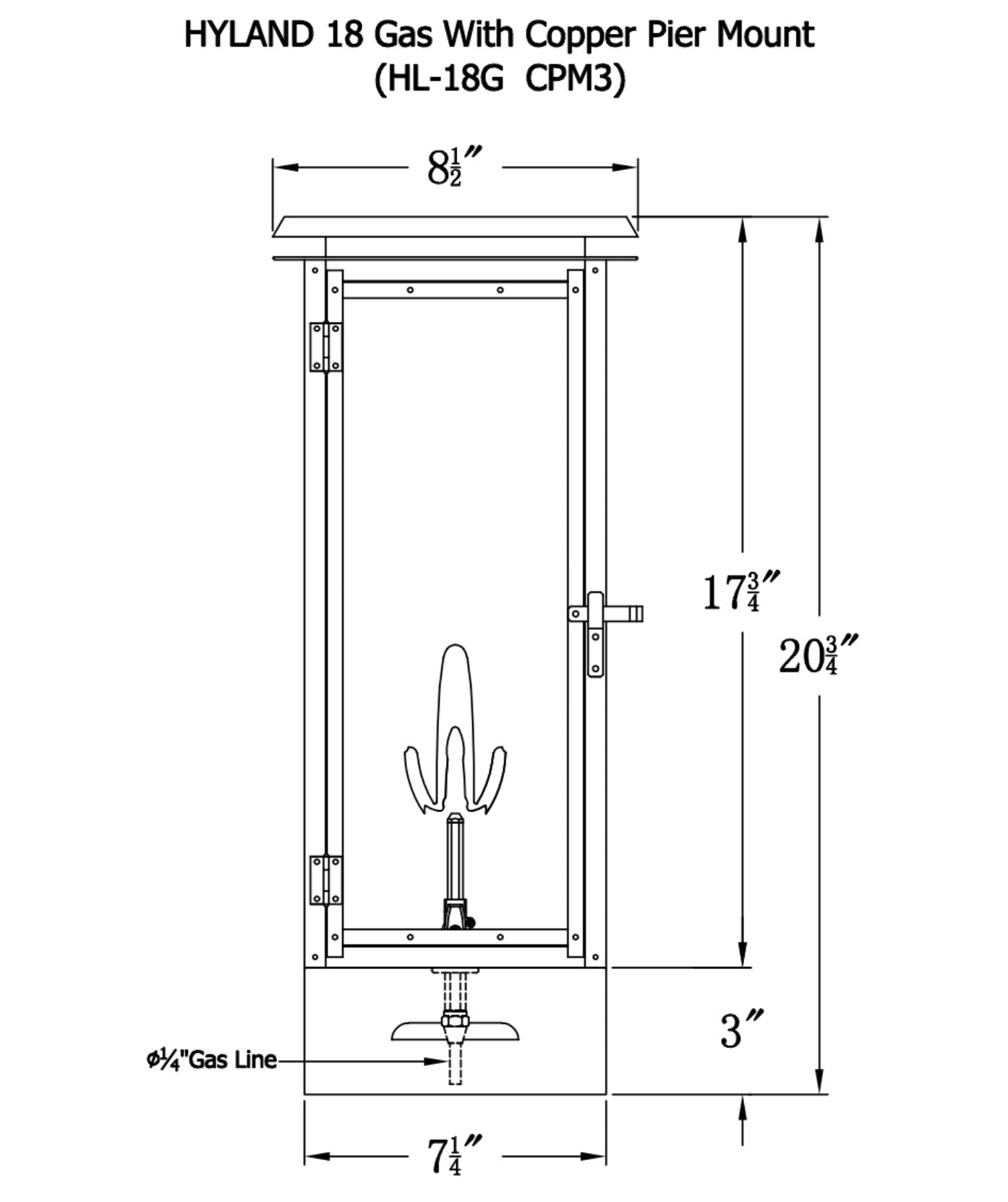 Hyland Gas Post Mount Copper Lantern
