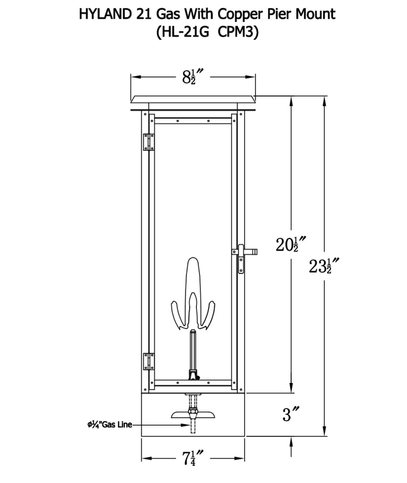 Hyland Gas Post Mount Copper Lantern