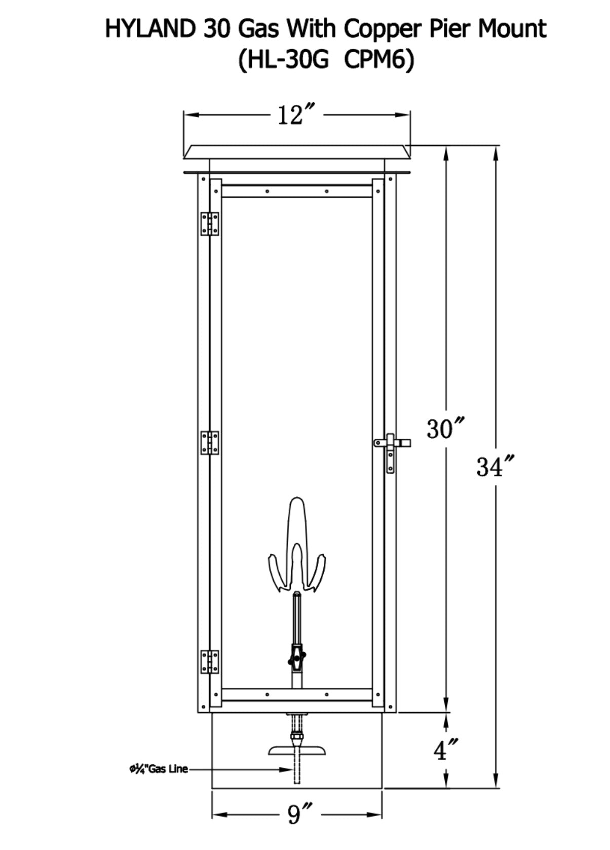Hyland Gas Post Mount Copper Lantern